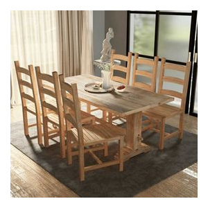 Set masă și scaune de bucătărie, lemn masiv tec, șapte piese
