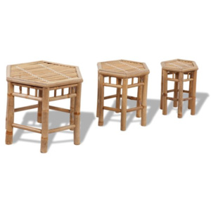 Set 3 scaune din lemn de bambus