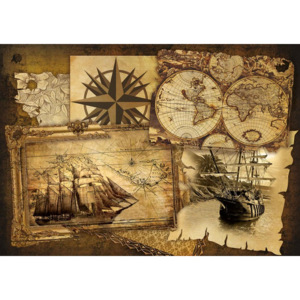 Vintage Ships and Maps Fototapet, (312 x 219 cm)