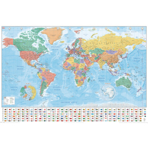 World Map - Flags and Facts Poster, (91,5 x 61 cm)