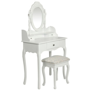 Masă toaletă cu oglindă și scaun alb