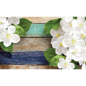 Wood Fence Flowers Fototapet, (416 x 254 cm)