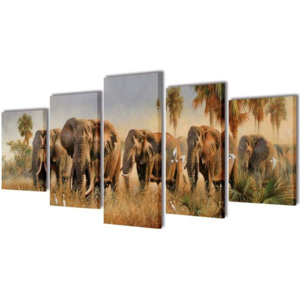 Set tablouri pânză cu imprimeu elefanți, 100 x 50 cm