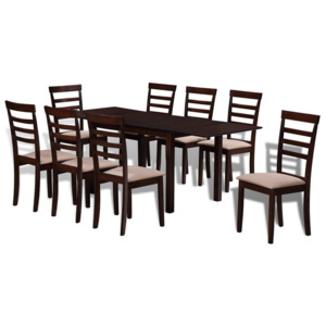 Set masă extensibilă de bucătărie cu 8 scaune, lemn masiv, maro crem