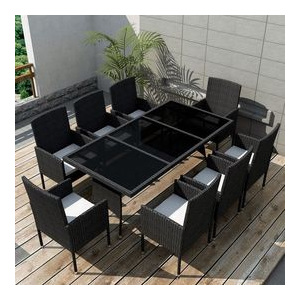 Set masă și scaune de grădină din poliratan, 17 piese, negru