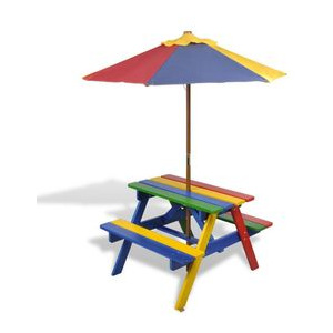 Masă de picnic & bănci cu umbrelă pentru copii, patru culori