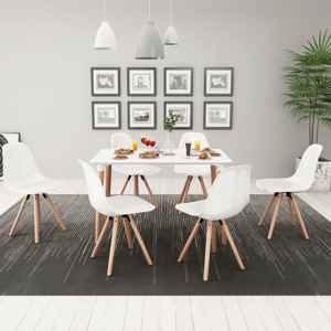 Set masă și scaune de bucătărie, alb, 7 piese