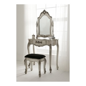SEG106 - Set Masa Argintie toaleta cosmetica machiaj oglinda masuta, scaun, taburet tapitat