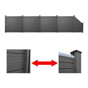 Set gard grădină din lemn compozit WPC 4 pătrate + 1 oblic 870cm, gri