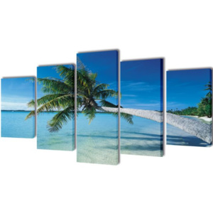 Set tablouri de perete cu imprimeu plajă nisip și palmier, 200x100cm