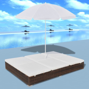 VidaXL Mobilier de lux pentru exterior cu umbrelă, Maro