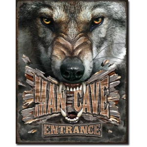 Man Cave Wolf Placă metalică, (30 x 42 cm)