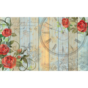Roses Clock Wood Planks Vintage Fototapet, (254 x 184 cm)