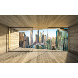 Window Dubai City Skyline Marina Fototapet, (254 x 184 cm)