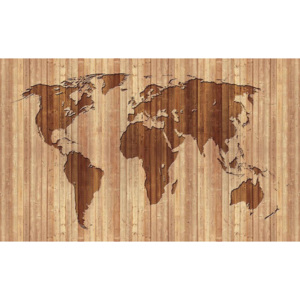 World Map Wood Fototapet, (312 x 219 cm)