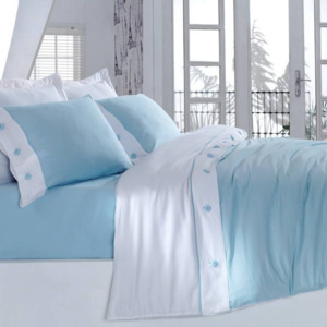 Lenjerie de pat cu cearșaf din bumbac satinat Satin Blue, 200 x 220 cm