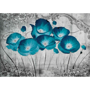 Vintage Flowers Blue Grey Fototapet, (254 x 184 cm)