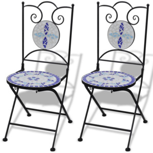 Set de 2 scaune din mozaic, culoare albastru și alb