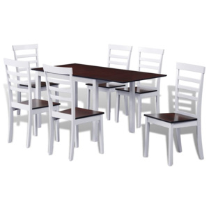 Set masă extensibilă de bucătărie cu 6 scaune, lemn masiv, maro alb