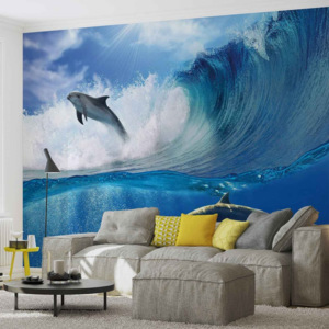 Dolphins Sea Wave Nature Fototapet, (211 x 90 cm)