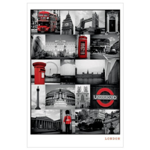 London - red collage Poster, (61 x 91,5 cm)