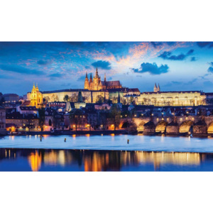Prague City River Fototapet, (250 x 104 cm)