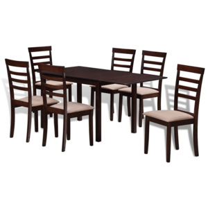 VidaXL Set masă extensibilă de bucătărie cu 6 scaune, lemn masiv, maro crem