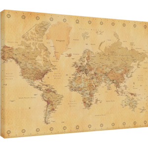 World Map - Vintage Style Tablou Canvas, (80 x 60 cm)