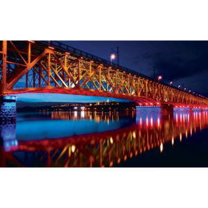 City Skyline Bridge Reflection Night Fototapet, (184 x 254 cm)