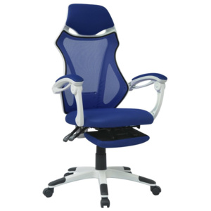 Scaun birou rabatabil, suport picioare, textil, alb și albastru