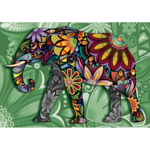 Elephant Flowers Abstract Colours Fototapet, (254 x 184 cm)