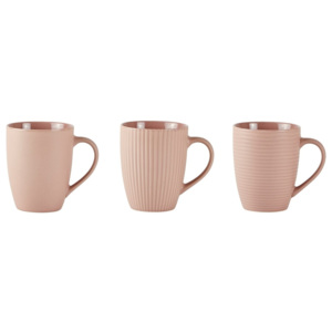 Set 3 căni din ceramică KJ Collection Texture, 300 ml, roz