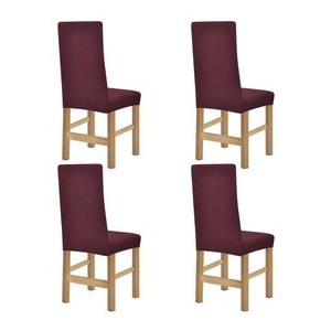 Husă elastică pentru scaun, poliester striat, burgundy, 4 buc