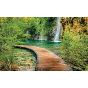 Path Sea Mountains Waterfall Forest Fototapet, (184 x 254 cm)