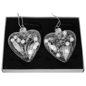 Set 2 decorațiuni din sticlă în formă de inimă Ego Dekor, înălțime 9 cm