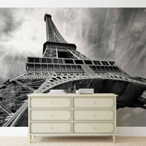 Paris Eiffel Tower Black White Fototapet, (211 x 90 cm)