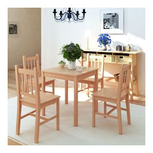 Set masă și scaune din lemn de pin, 5 piese