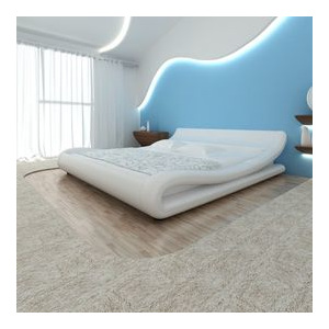 Cadru de pat ondulat, piele artificială, 140 x 200 cm, alb