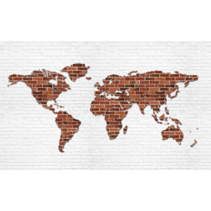Brick Wall World Map Fototapet, (312 x 219 cm)