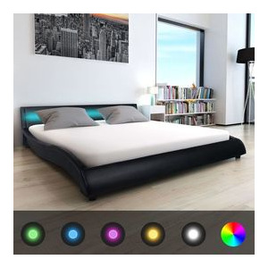 Cadru de pat cu LED din piele artificială, 180 x 200 cm, negru