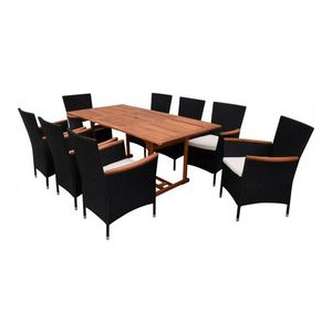 Set masă și scaune de exterior din poliratan, negru, 17 piese