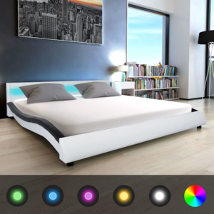 Cadru pat cu LED, piele artificială, 180 x 200 cm, alb și negru