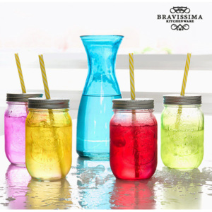 Sticlă cu 4 Borcane de Sticlă Vintage Colors Bravissima Kitchen