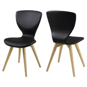 Set 2 scaune din lemn tapitate Gongli Black/Oak