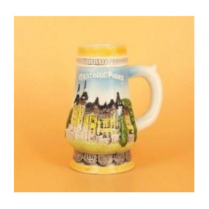 Halba ceramica cu tematica turistica - Castelul Peles. Se vinde la set de 6 bucati