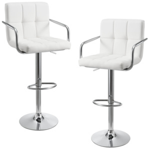 [en.casa]® 2 x scaune bar design capitonate - cu cotiere, rotative, inaltime reglabila, imitatie piele - alb