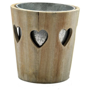 Ghiveci de metal in suport de lemn cu inimi