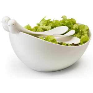 Bol și tacâmuri pentru salată Qualy&CO Sparrow Salad Bowl, alb