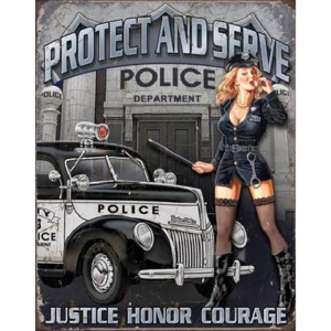POLICE DEPT - protect & serve Placă metalică, (32 x 41 cm)