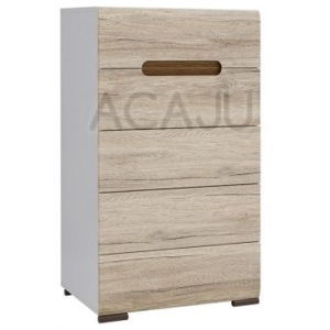 Comoda 5 sertare AZTECA, alb cu fronturi stejar sonoma, 60x41x104 cm, inchidere silentioasa, fronturi infoliate, margini rotunjite